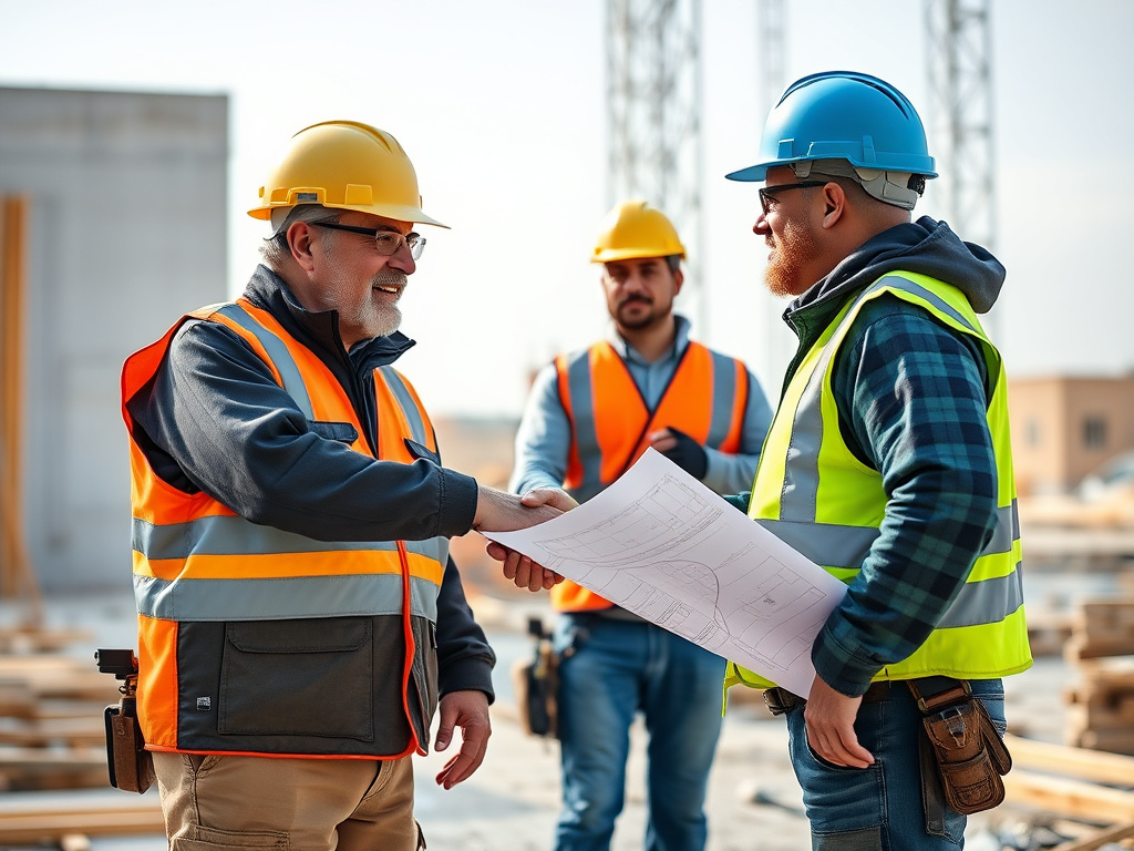 General contractor and spray foam subcontractor shaking hands on a job site