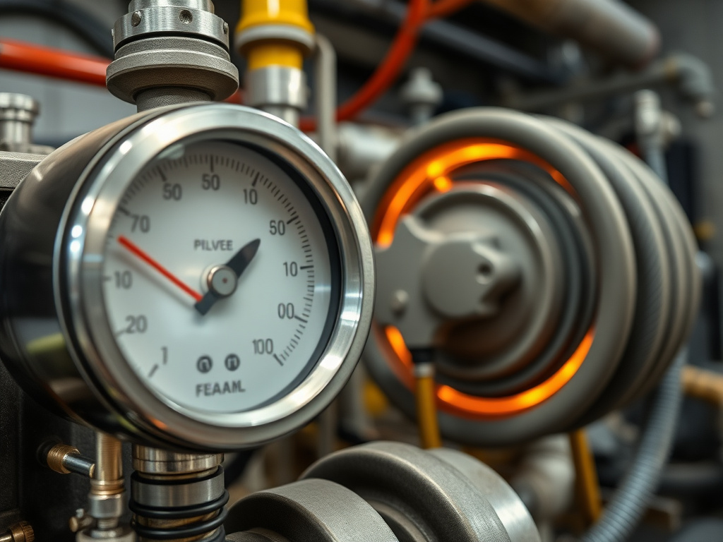 Close-up of a spray polyurethane foam rig's proportioner gauges and heated hose reels